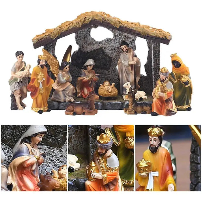 Ensemble de décoration de crèche de 12 pièces en résine, figurines traditionnelles pour décoration de salon