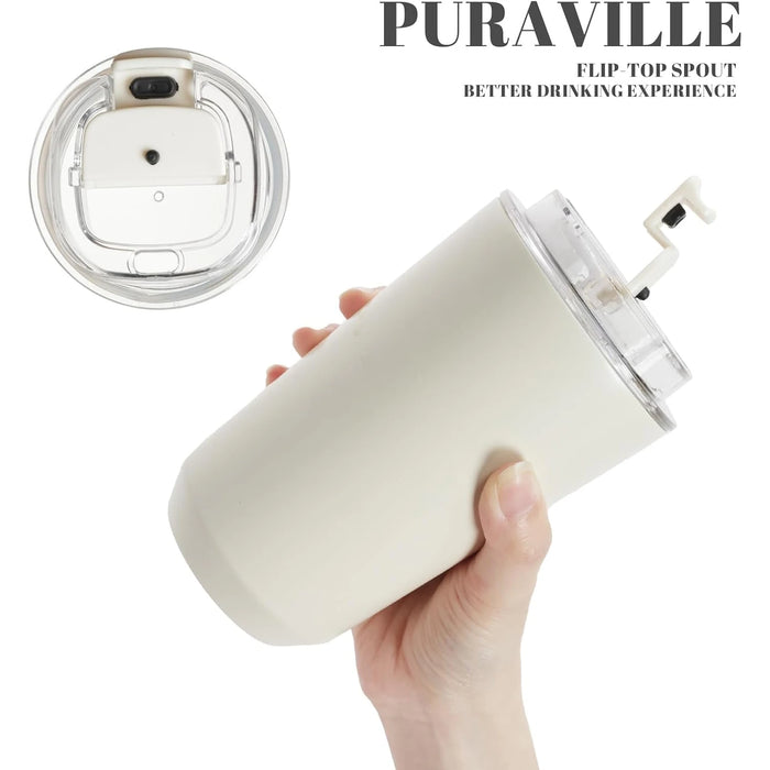 Taza Termo de Acero Inoxidable con Aislamiento - Elegante Taza de Viaje Blanca como Leche para Coche y Exteriores, 1 ud.