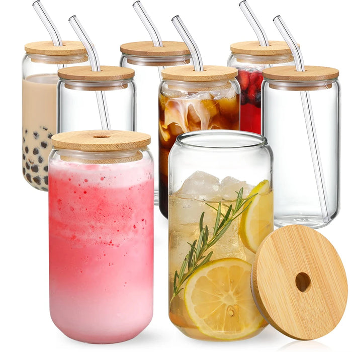 Elegantes Einmachglas mit Bambusdeckel und Strohhalm – 350 ml/550 ml, ideal für Kaffee, Cocktail, Whiskey, Milch, Saft und Limonade