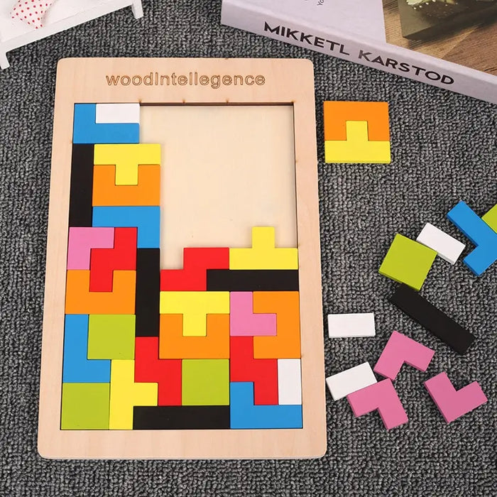 Puzzle Tetris en bois coloré – Jeu de logique stimulant pour tous les âges