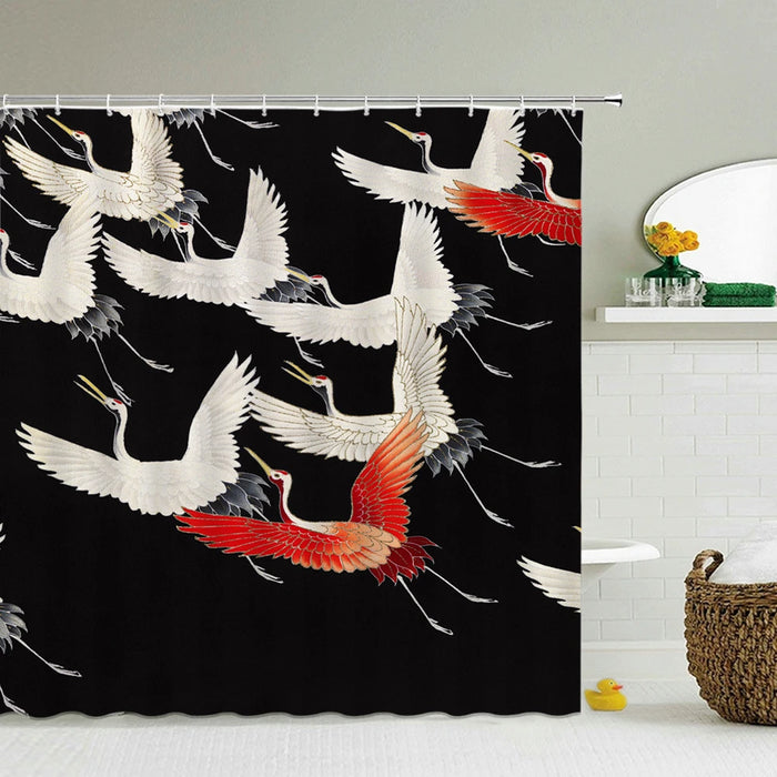 Rideau de douche fleurs et oiseaux de style chinois, décor de salle de bain étanche avec crochets, rideau de douche imprimé 3D