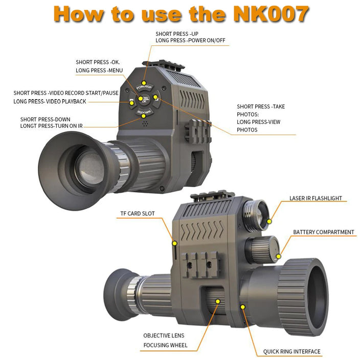 Megaorei Jagdfernglas mit Nachtsicht, Monokularoptik und Infrarotkamera für Fotografie und Videoaufzeichnung 200–400 m im Dunkeln NK007