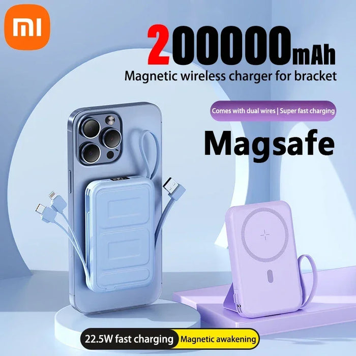 Xiaomi 200000 mAh magnetische Powerbank mit Magsafe, kabellosem Laden und 22,5 W Schnellladung, integriertem Kabel, tragbare Power Bank für iPhone