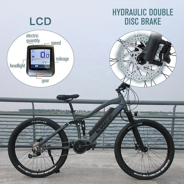 Vélo électrique XOFO 27,5 pouces avec moteur 1000 W et batterie longue durée 48 V 17 Ah – VTT électrique avec moteur central et freins hydrauliques