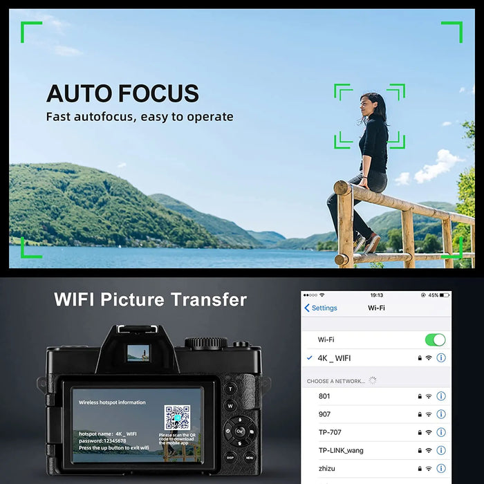 G-Anica 4K-Makroobjektiv-Digitalkamera mit drehbarem Bildschirm – 48 MP Selfie-Kamera für Youtube Vlog, WIFI-Webcam und Videorecorder mit 16-fachem Digitalzoom