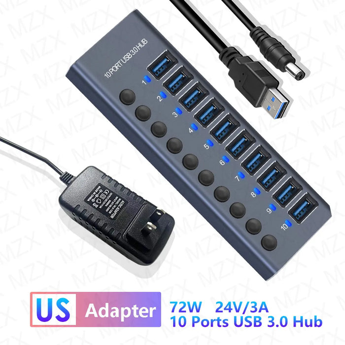 MZX 10 7 4 Port USB Hub 3.0 Aluminum A 3 0 Multi-hub Splitter Concentrator Dock Multiple Extensor Switch Adapter Docking Station