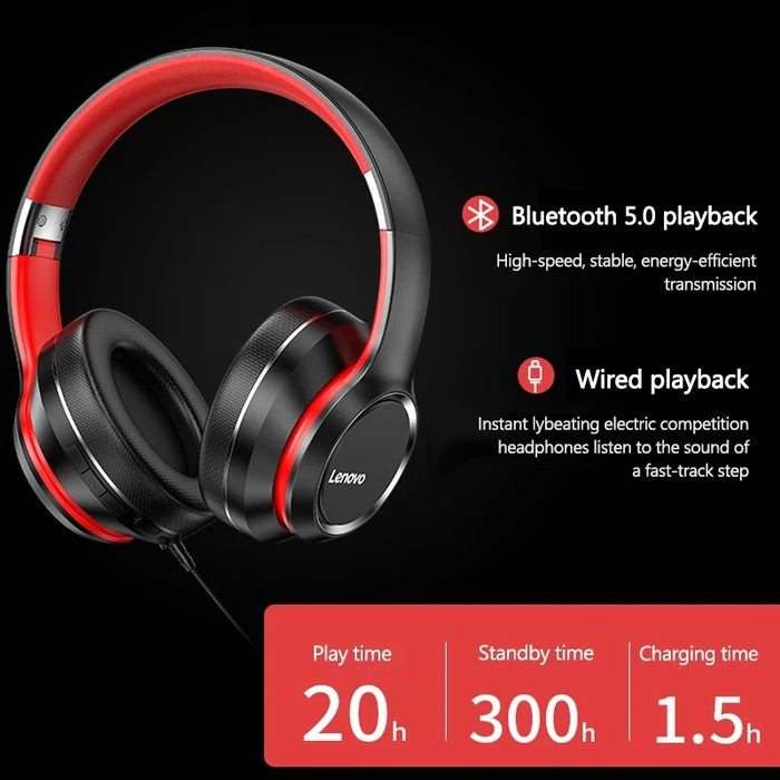 Lenovo HD200 auriculares Bluetooth sobre la oreja auriculares inalámbricos plegables con cancelación de ruido auriculares estéreo HIFI para juegos