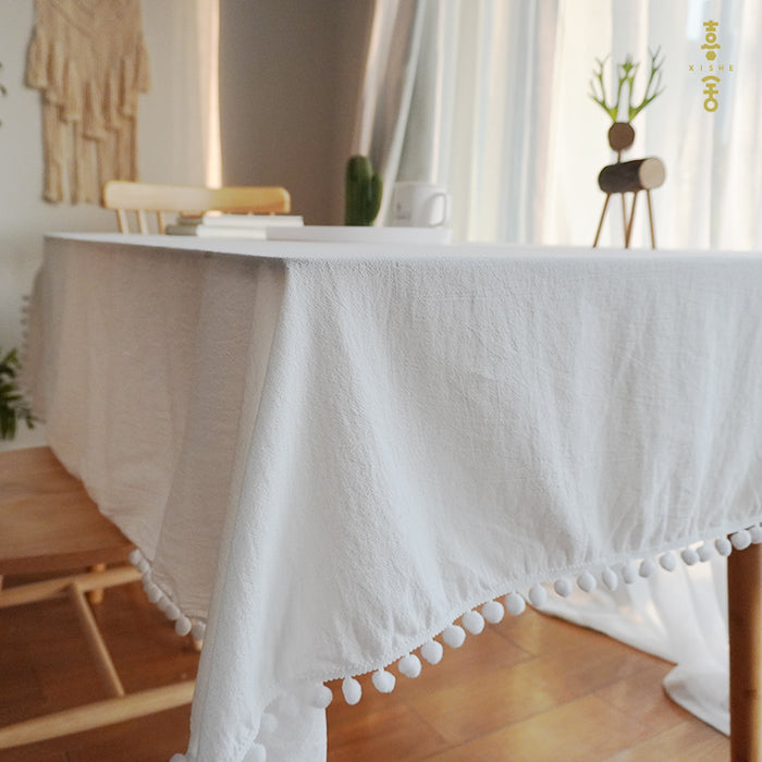 Nappe en tissu de coton avec franges - Nappe lavable pour décoration de mariage, de fête et de Noël