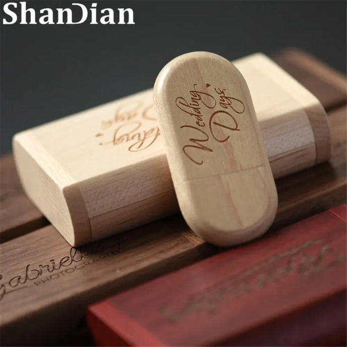 SHANDIAN Free LOGO Wooden + Box USB 2.0 Pen Drive 4GB 16GB 32GB 64GB Flash Drive Wedding Photography Gift U Disk