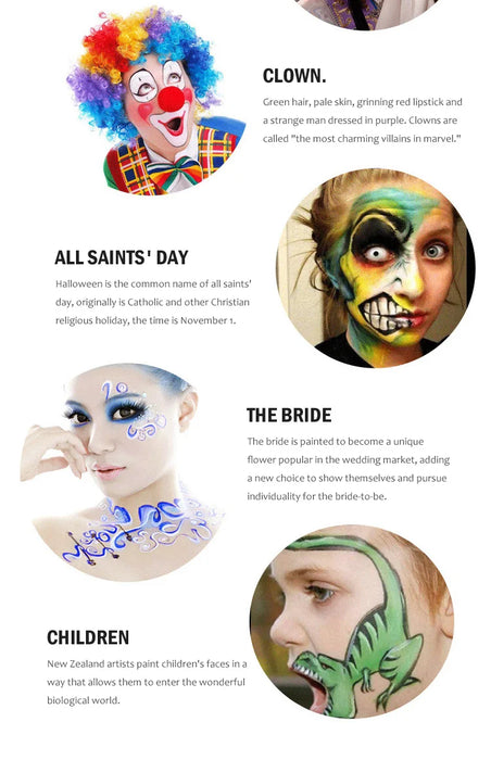 Halloween Face and Body Painting Kit - 12/20 Color Set with Brushes, Safe for Kids and Adults