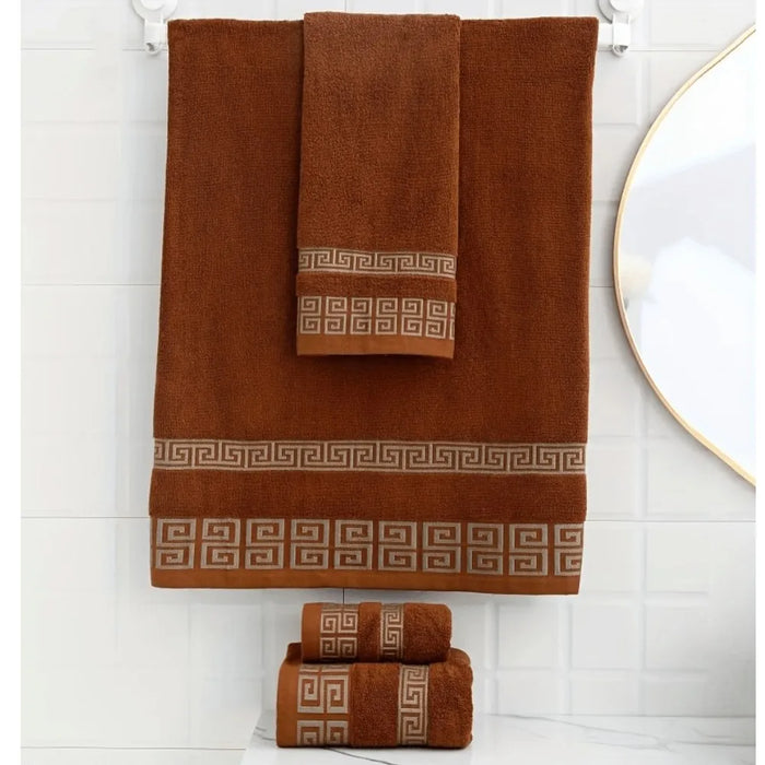 Grande serviette de douche brodée en coton luxueux - 70x140 cm en marron, bleu ou blanc