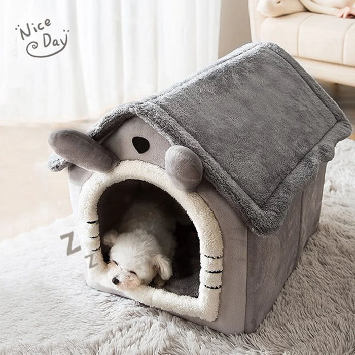 Folding cat and dog bed with removable and washable cover - indoor cat nest and dog house