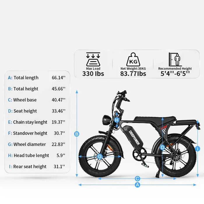 DEEPOWER V8 Elektrofahrrad für Erwachsene mit 1000-W-Motor – 48 V, 25 Ah, 20-Zoll-Reifen, elektrisches Offroad-Mountainbike