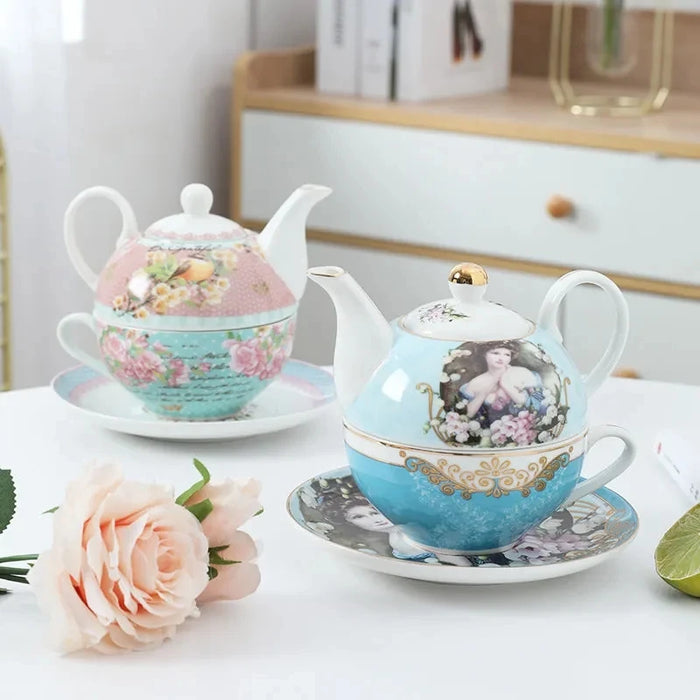 Cafetera Bone China de 250 ml con taza - Juego de tetera en porcelana de alta calidad para regalo de boda