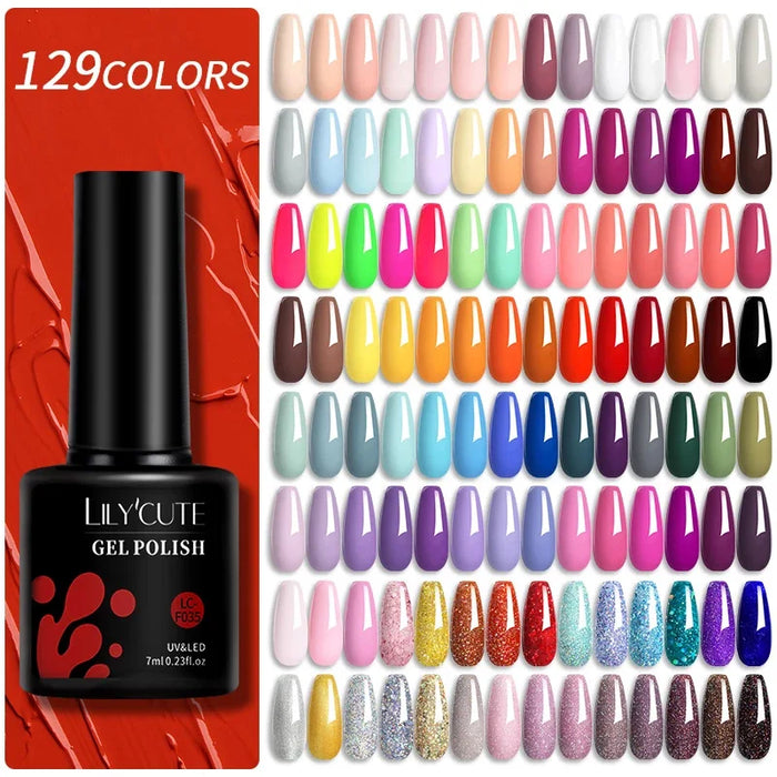 LILYCUTE 129 Farben 7 ml Nagel-Gel-Nagellack – semi-permanente Nagelkunst und Maniküre mit Soak-Off-LED-UV-Gel-Nagellack