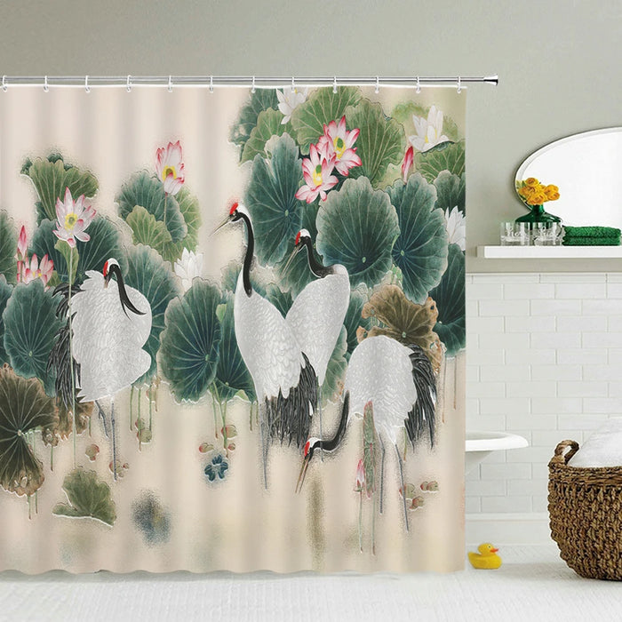 Rideau de douche en forme d'arbre à fleurs et oiseaux de Style chinois, imperméable, décor de salle de bain avec crochets, rideau de bain imprimé en 3D