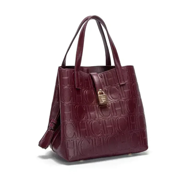 CH Stylish Large Tote Bag with Embossed Design and Letter Print for Women - Versatile Shoulder and Crossbody Bag