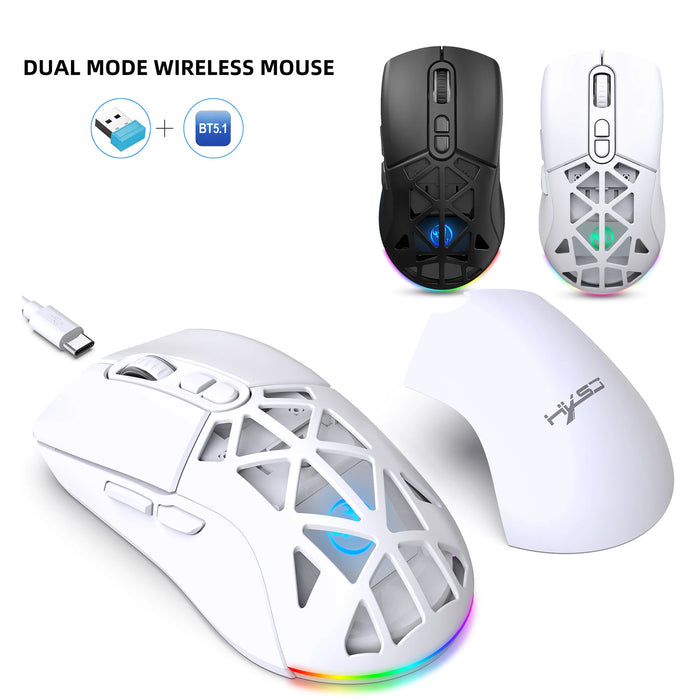 Ratón para juegos de modo dual T26, ratón inalámbrico 2,4G+BT5.1 para ordenador portátil con 4800 DPI ajustables, ratón óptico ergonómico para jugadores