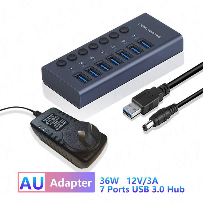 MZX 10 7 4 Port USB Hub 3.0 Aluminum A 3 0 Multi-hub Splitter Concentrator Dock Multiple Extensor Switch Adapter Docking Station