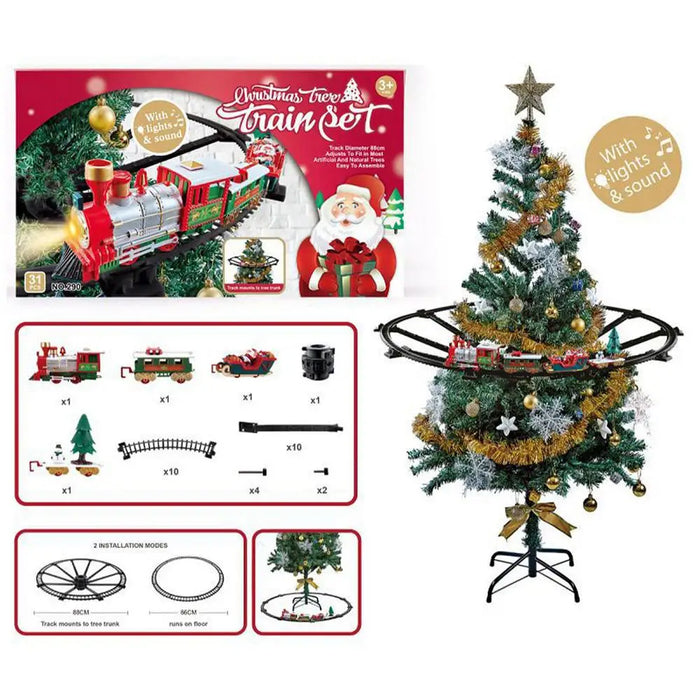 Train de Noël électrique pour décoration de sapin de Noël avec rails et wagons, cadeau de Noël et décoration pour le sapin de Noël