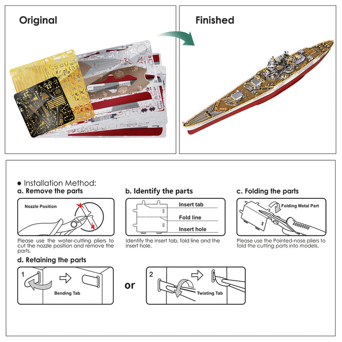 Piececool Modèle de puzzle 3D en métal : HMS Hood & Richelieu Warships – Jouets de puzzle pour adolescents et entraîneurs de cerveau