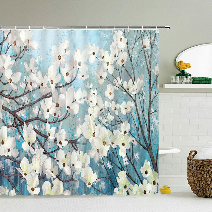 Rideau de douche en forme d'arbre à fleurs et oiseaux de Style chinois, imperméable, décor de salle de bain avec crochets, rideau de bain imprimé en 3D