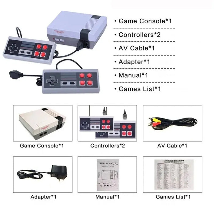 Mini console de jeu vidéo de divertissement familial portable avec sortie AV rétro avec 620 jeux classiques intégrés et double console de jeu