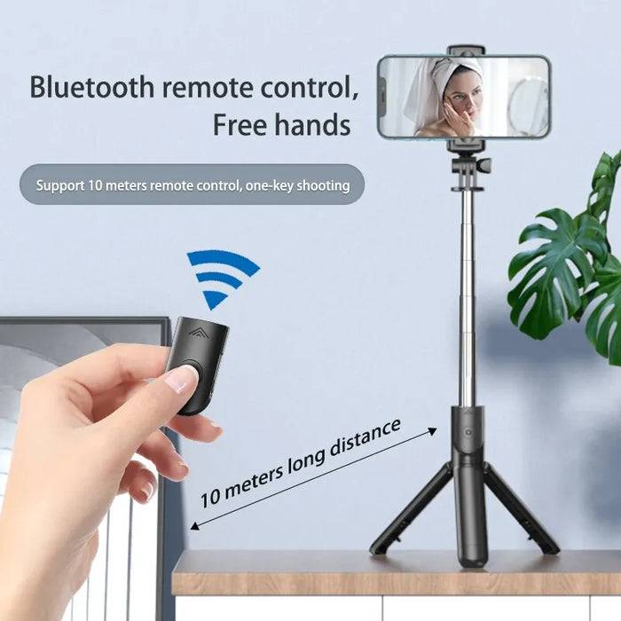 Kabelloser Bluetooth-Selfie-Stick mit Mini-Stativ – ausziehbares Einbeinstativ mit Fernauslöser für iPhone, Samsung und Xiaomi