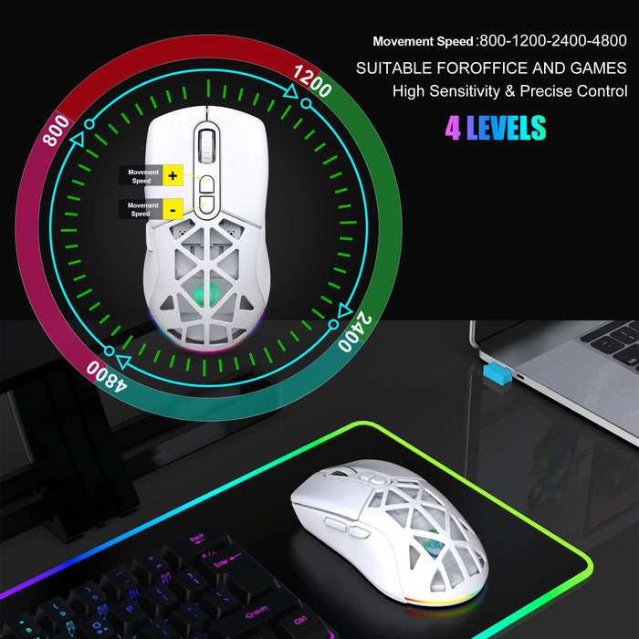 Ratón para juegos de modo dual T26, ratón inalámbrico 2,4G+BT5.1 para ordenador portátil con 4800 DPI ajustables, ratón óptico ergonómico para jugadores