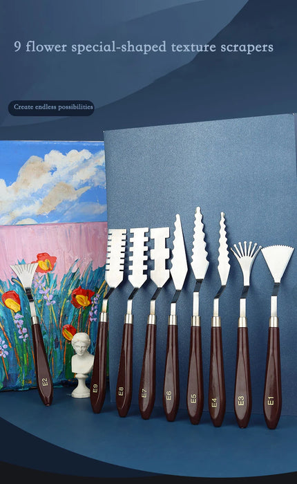 9 Pièces Grattoir d'Art de Fleur Couteau de Texture Couteau à Palette d'Art Grattoir de Forme Spéciale pour Outils de Peinture à l'Huile et Acrylique pour Étudiants en Art