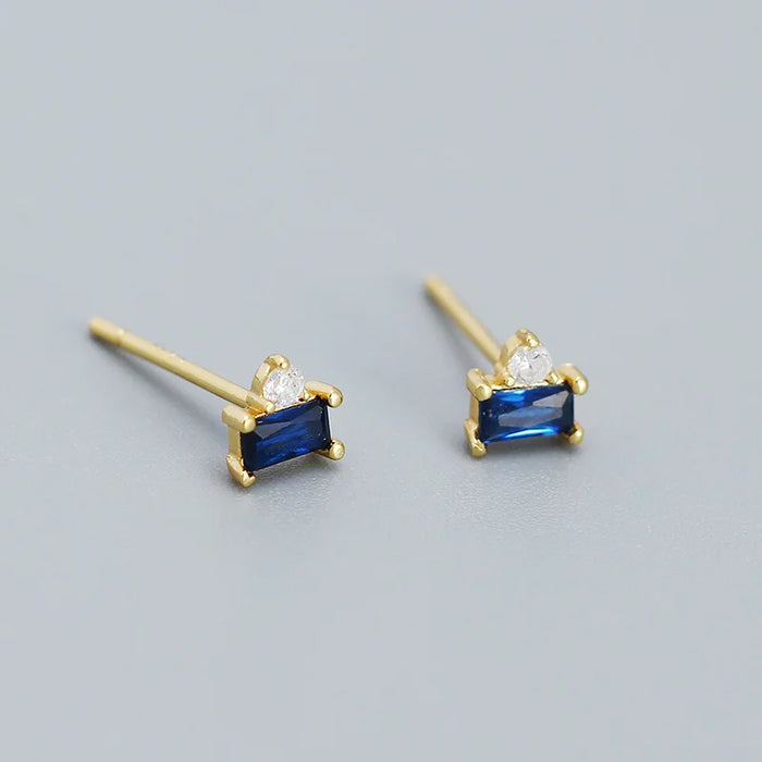 CCFJOYAS Pendientes de Circón Azul Oscuro Chapados en Oro de 18 Quilates con Diseño de Aro en Plata de Ley 925