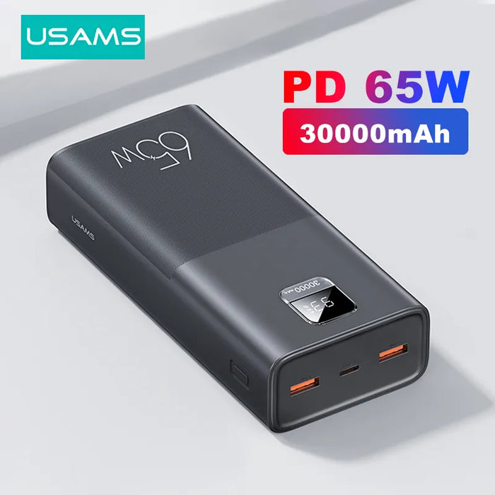 USAMS 65W Power Bank 30000mAh PD Schnellladung SCP FCP Tragbares externes Ladegerät für Telefon Laptop Tablet Mac