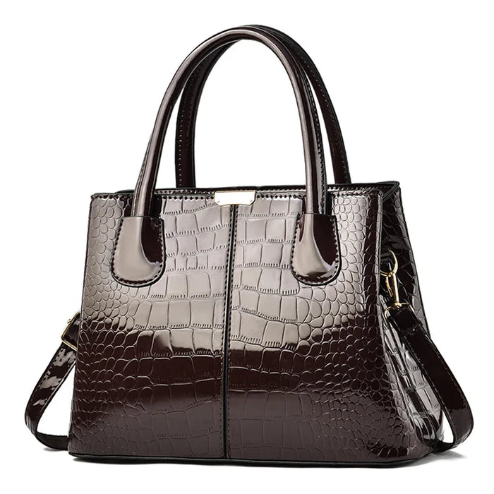 Elegant Women's PU Leather Alligator Print Shoulder Crossbody Handbag - Large Capacity Luxury Tote Bag