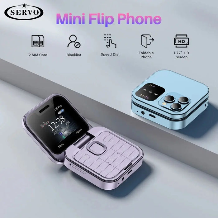 SERVO I16 Pro Mini téléphone portable pliable 2G GSM double carte SIM cadran rapide lecteur vidéo voix magique prise 3.5mm FM petit téléphone à rabat