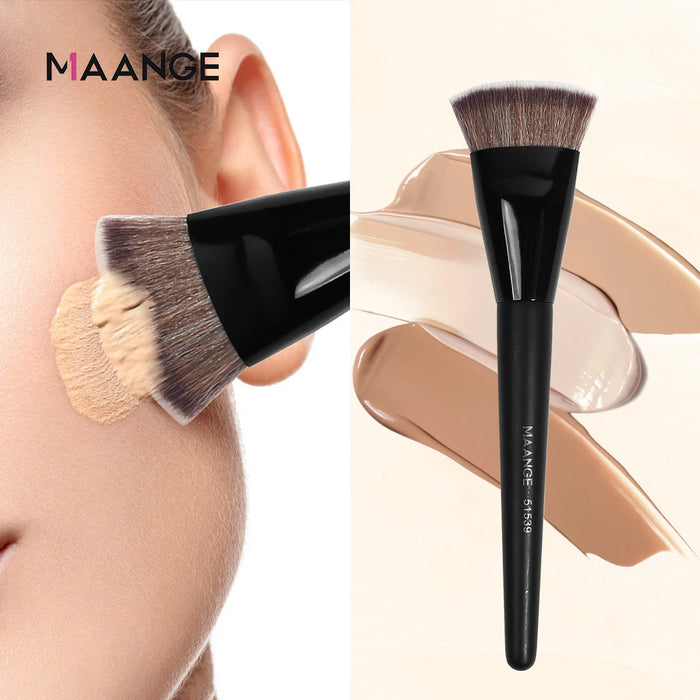 MAANGE Pinceau de fond de teint à tête plate à tube rond et simple avec boîte – Pinceau de maquillage pour poudre, fard à joues et anti-cernes, outil de maquillage respectueux de la peau