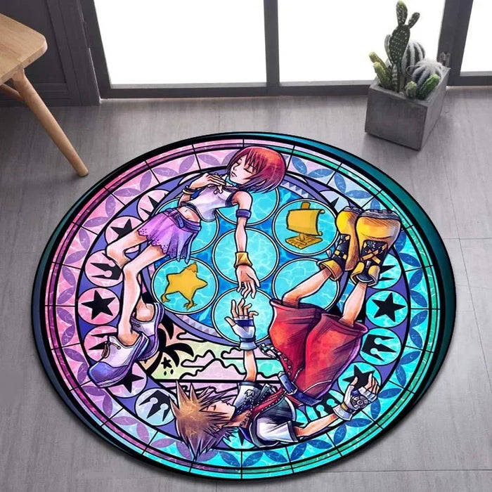 Tapis rond à motif de dessin animé Kingdom Hearts pour la maison, tapis de sol antidérapant pour salon, salle de bain et cuisine