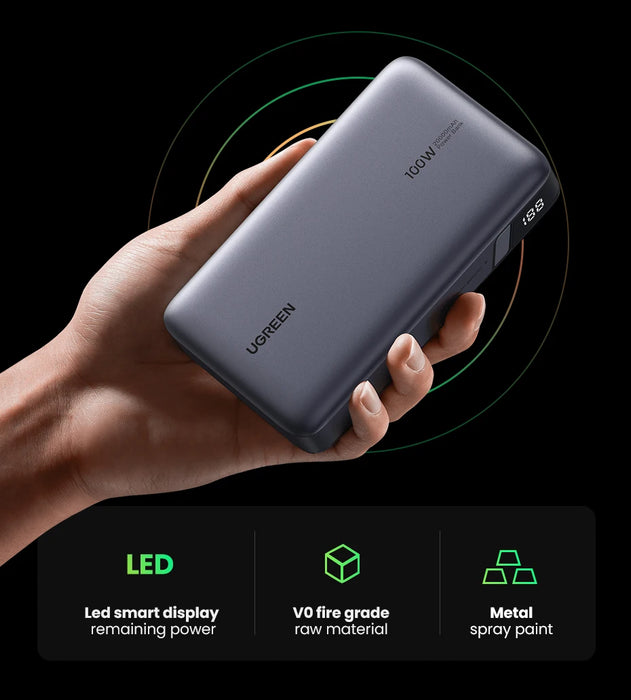 Banco de energía portátil UGREEN 100W 20000mAh con carga rápida para iPhone 15 y computadora portátil