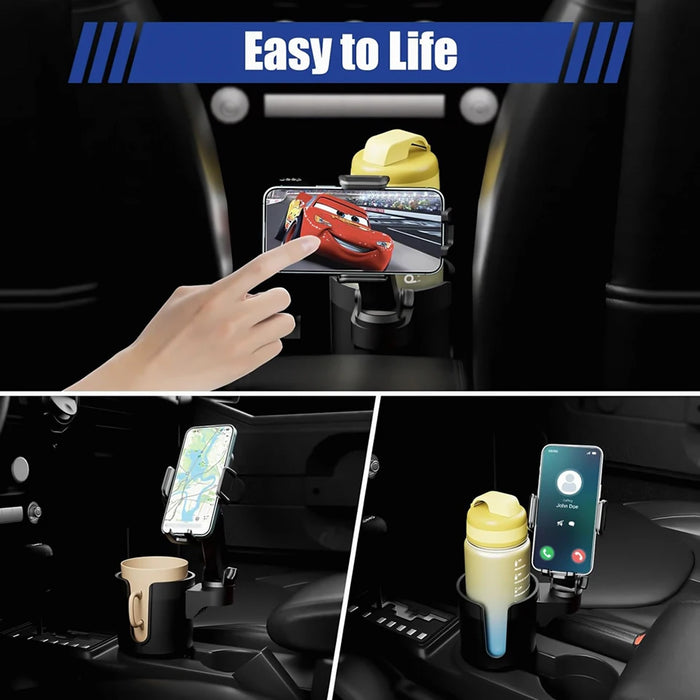 Portavasos Universal para coche, portavasos, soporte para teléfono móvil, control central, 2 en 1, multifuncional, soporte para teléfono de navegación para coche de 360 ​​°