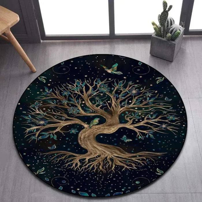 Viking Valknut Yggdrasil Tree of Life Runder Teppich, Teppich für Wohnzimmer, Schlafzimmer, Sofa, Spielzimmer, rutschfeste Bodenmatte