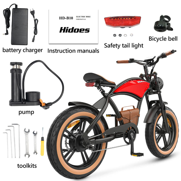 Vélo électrique HD-B10 avec moteur 1000W et valise - Jantes tout terrain 20*4,0 pouces