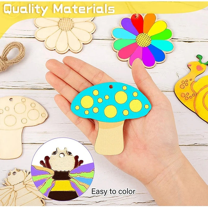 Juego de 10 colgantes decorativos de madera para primavera y Pascua, insectos y flores colgantes para proyectos creativos y envoltorios de regalos