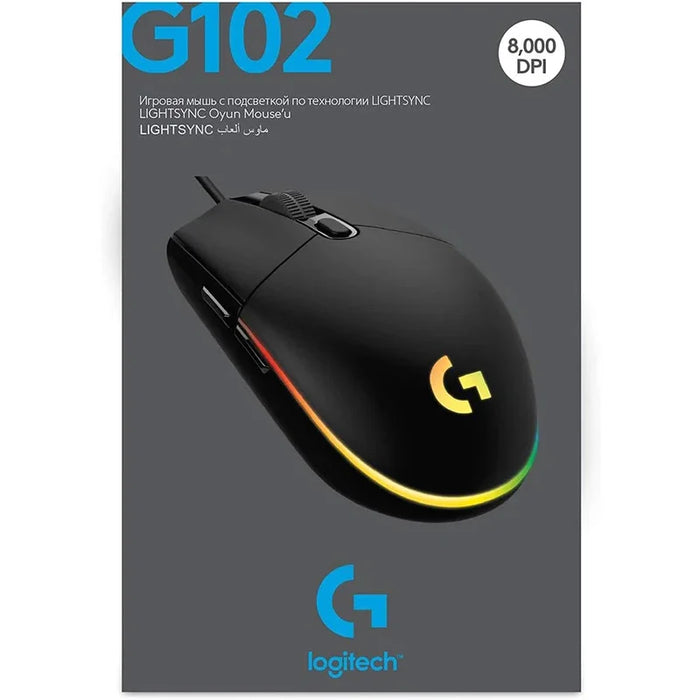 Ratón de juegos con cable USB Logitech G102, efecto óptico arcoíris de 8000 DPI para ordenador PC/Mac y portátil