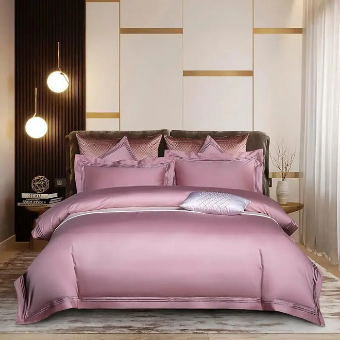 Luxuriöses 1000TC-Bettwäscheset aus ägyptischer Baumwolle, 4/6-teilig, Doppelbett, Queen-Size-US-King-Size-Größe, 3-zeilig bestickte Steppdecke, Bettlaken und Kissenbezug