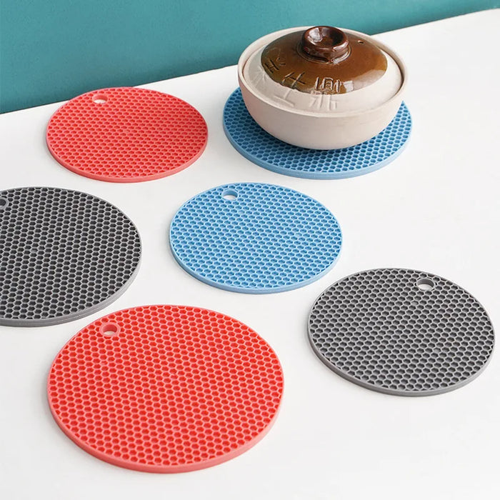 Tapis rond en silicone résistant à la chaleur pour gobelets - Tapis de pot isolant et antidérapant et set de table épais - Accessoires de cuisine