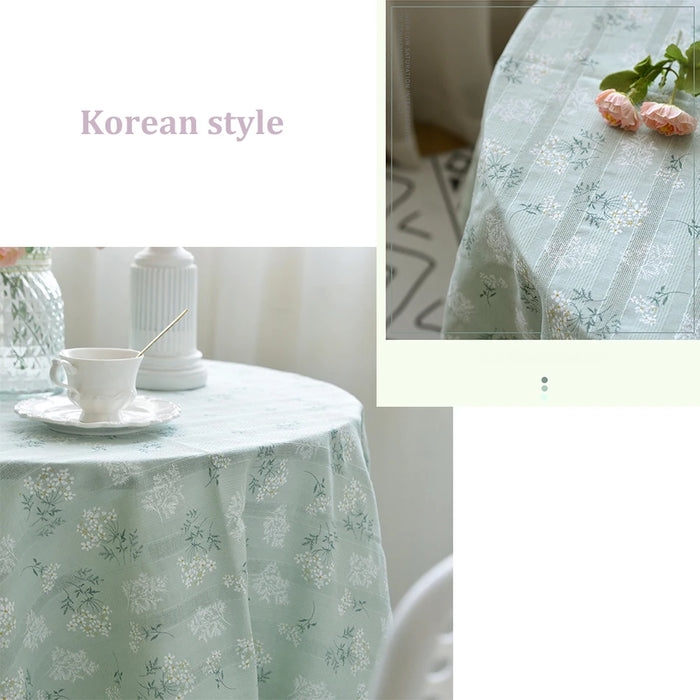 Korean Style Small Daisy Cotton Floral Tablecloth, Rectangular Dining Decor for Kitchen, Weddings, and Gatherings