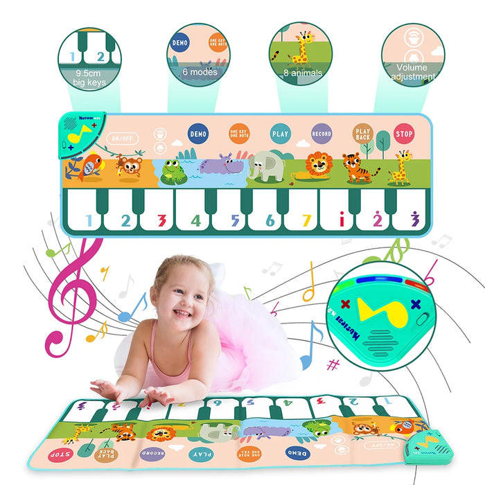 Coolplay Tapete musical para niños de 110x36 cm - Teclado de piso con tapete de baile y 8 sonidos de animales - Juguete educativo para niños pequeños