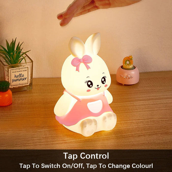 Linda lámpara de noche de silicona con motivo de conejo - Lámpara LED con 5 cambios de color para habitaciones infantiles y decoración del hogar