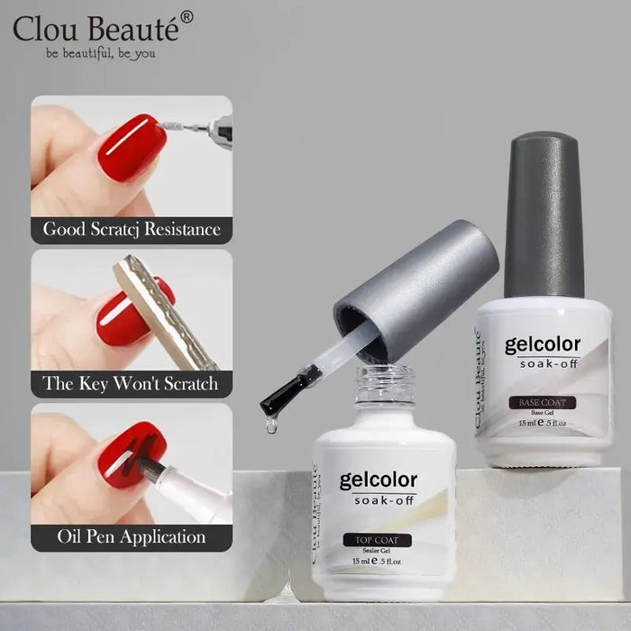 Clou Beaute No Wipe Top Coat & Baslack UV-Gel für Nail Art Maniküre 15 ml