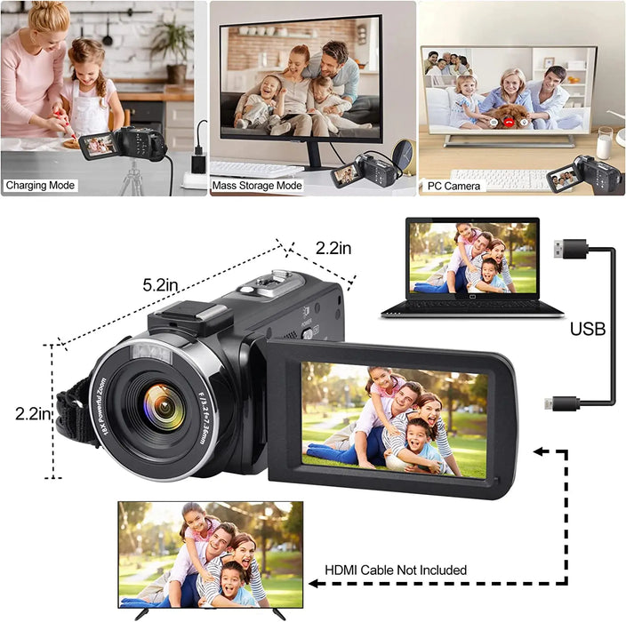 Professioneller 8K-Camcorder mit WLAN für YouTube-Streaming und Vlog-Aufnahme – 16-fache Zeitverzögerung und Stabilisierung