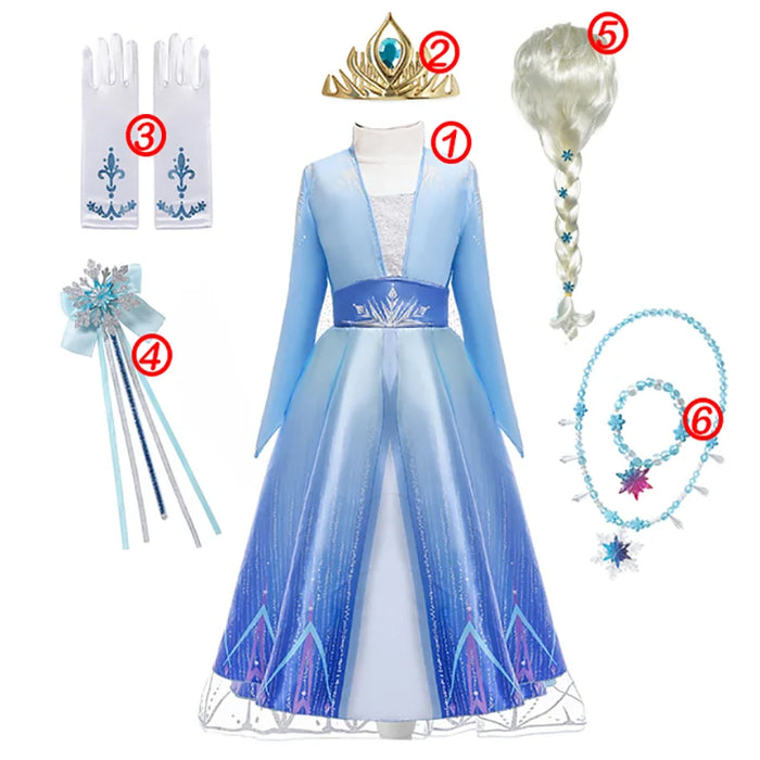 Costume de princesse Disney la reine des neiges pour filles, robe de bal en maille blanche à paillettes, vêtements de carnaval, Cosplay reine des neiges Elsa Anna pour enfants